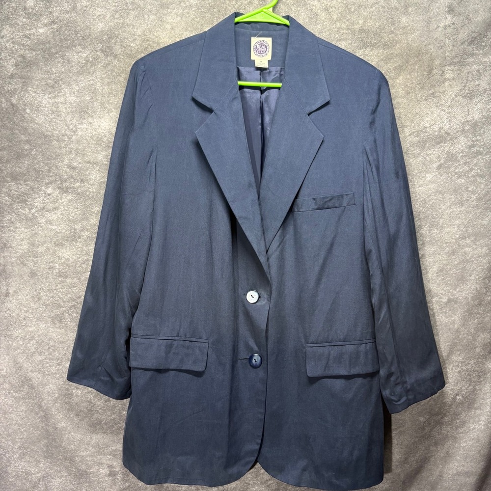 Vintage 80s Saks Fifth Avenue Real Clothes Navy 100% Silk Blazer Jacket Womens M
